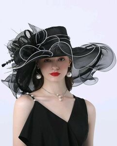 1個 女性の花の装飾つば広エレガントな魅惑的なケンタッキーダービー帽子パーティー