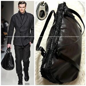 本物 ランウェイ ボッテガ ヴェネタ 2WAY レザー パイピング ボストン バッグ ショルダー 濃茶 黒 BOTTEGA VENETA コレクションモデル