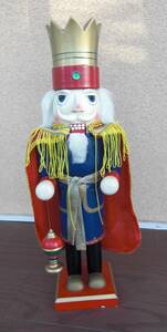 木製 クリスマス くるみ割り人形 ３８ｃｍ 手描き ハンドペイント 箱付き KOBE ALPHALPHA 冠をかぶった王様 ドイツスタイル