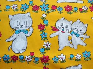  retro cloth * yellow . flower ribbon pretty cat Chan * cotton *92×58* remake handmade handicrafts raw materials cotton cloth 