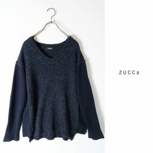 ズッカ ZUCCa☆アルパカ混 編地切替Vネックニット Mサイズ 日本製☆A-O 7452