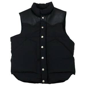 未使用に近い Sugar Cane 美品 3万 レザーヨークダウンベスト LEATHER YOKE DOWN VEST レザー 肉厚 S ブラック 黒 シュガーケーン SC12340