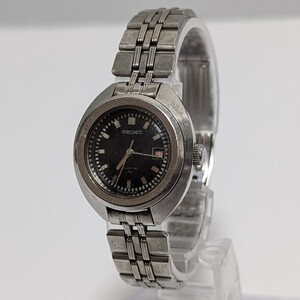 稼働 SEIKO セイコー 2118-0401 17石 手巻き ブラック文字盤 シルバー レディース 3針 腕時計 中古 D60