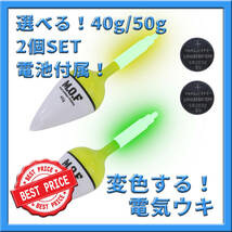 40g/50g混合！変色電気ウキ 2個セット 電池付属！沈むと色が変わる LED 投げサビキ サビキウキ型 撒き餌 かご釣り_画像1