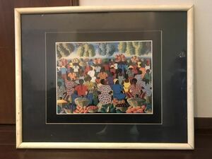 Art hand Auction R Merville Print painting depicting an African market, printed matter, poster, others