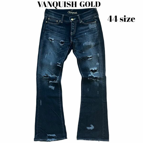 VANQUISH GOLD クラッシュデニムパンツ フレアパンツ ブラックデニム