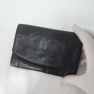 シャネル CHANEL ココマーク レザー ラムスキン ヴィンテージ 財布 コンパクト ブラック 即決 送料無料 正規品