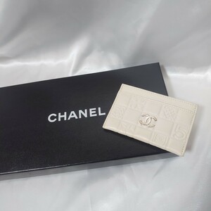 1円 ～【美品】 CHANEL シャネル ココマーク ホワイト アイコン レザー パスケース カードケース 定期入れ レディース 正規品 送料無料