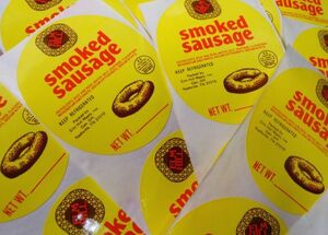 海外紙もの　ヴィンテージ　ELM HILL smoked sausage 　食料品ステッカー　ミートラべル　1970-80年代　50枚