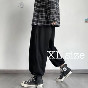 ワイドパンツ ボトムス スウェット ガウチョパンツ 袴パンツ ユニセックス メンズ レディース 黒 ブラック XL