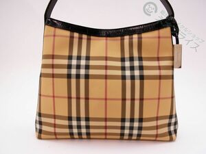 ◆N3913 BURBERRY バーバリー ノバチェック キャンバス × レザー ショルダー バッグ