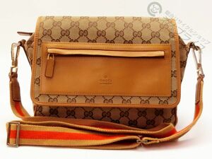 ◆A6754 GUCCI GGキャンバス レザー シェリー ショルダー バッグ