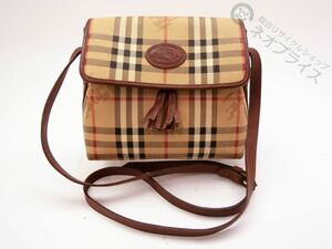 ◆N4077 BURBERRY バーバリー ノバチェック PVC × レザー ショルダー バッグ