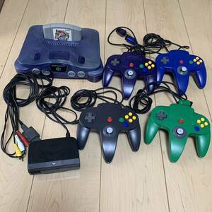 （n19）動作未確認【任天堂 64】ニンテンドー Nintendo 64 ゲーム機本体 ミッドナイトブルー コントローラ4つ ソフト スマッシュブラザーズ