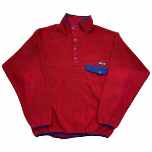 96年製 Patagonia スナップT MEN’S M バーガンディ STY 25450 プルオーバー ジャケット フリース シンチラ 刺繍 ロゴ アウトドア