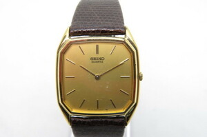 1円～【動作品】SEIKO セイコー　クオーツ メンズ腕時計　スクエアフェイス 7430-5330　リザードベルト ブラウン　ゴールドケース　11-6-44