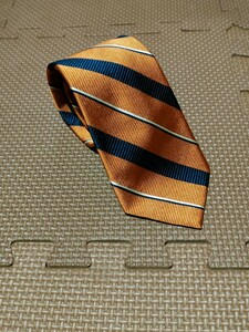 ほぼ未使用 ブリューワー ライトブラウン ネイビー ストライプ ネクタイ BREUER Light Brown Navy Striped Tie 商談 営業 など