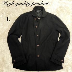 【至福の一着】ハイクオリティプロダクト/High quality product くるみボタン　ハーフコート　ジャケット ブルゾン 黒・ブラック　Lサイズ