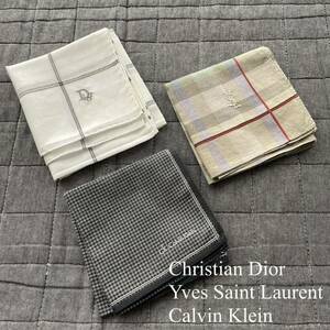 Christian Dior ディオール Yves Saint Laurent イヴ・サンローラン ck Calvin Klein カルバンクライン ハンカチ 3枚セット チェック柄