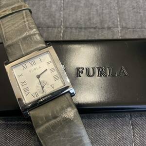 FURLA Furla quartz wristwatch square type clock small second box attaching 