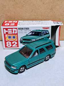 82 ニッサン ステージア 1998 新車シール 赤 TOMY ロゴ 中国製 開封品 トミカ ミニカー