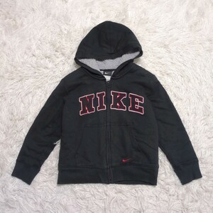 【1円スタート】NIKE　ナイキ　ジップアップ　パーカー　6　ボア　ロゴ　黒　ブラック　キッズ　子供服