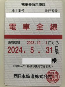 最新版 西鉄株主優待乗車証 2023.12.1〜 西鉄電車　西日本鉄道 送料込 女性名義