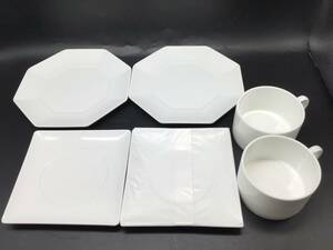 #6478 新品未使用 Wedgwood/ウェッジウッド Ashlar ペアティーカップ＆ソーサー＆オクタゴンプレート スープカップ 角皿 2客