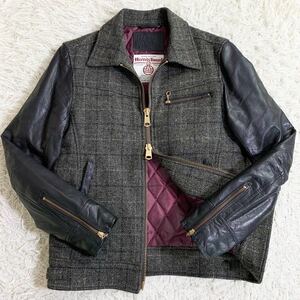 極美品 JACKROSE HarrisTweed ジャックローズ ハリスツイード スタジャン ジャケット 中綿キルティング 本革 ブルゾン チェック