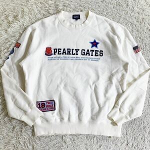 美品 PEAREY GATES パーリーゲイツ スウェット　トレーナー 白 ホワイト ロゴ ワッペン ロゴ メンズ 4サイズ ゴルフウェア