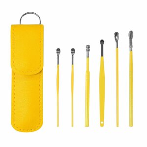  ear ..6 pcs set PU case ear .. painting equipped yellow storage case attaching stainless steel ear cleaning ear .. year cleaner [ cash on delivery un- possible ]