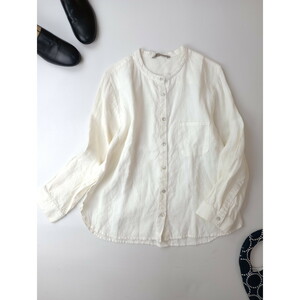 fog linen work フォグリネンワーク キナル 別注 リトアニア リネン バンドカラー シャツ 長袖 生成り 