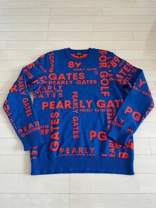 (00K/11)未使用品 パーリーゲイツ PEARLY GATES 053-0170029 サイズ4 ブルー ニット ゴルフ用品トップス ロゴ 長袖 ゴルフウェア メンズ