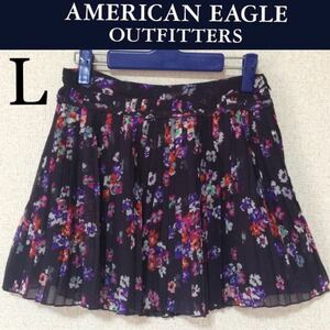 １回着新品同様☆American EagleプリーツスカートL紫フローラルフラワー花柄 アメリカンイーグル