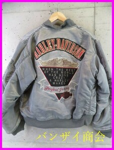 1301b23◆90sヴィンテージ◆HARLEY-DAVIDSON ハーレーダビッドソン MA-1 中綿フライトジャケット ブルゾン L/ライダースジャケット/古着