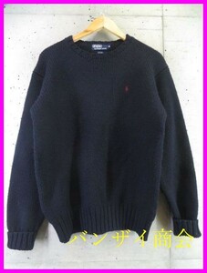 5021c5◆良品です◆Ralph Lauren ラルフローレン リブ編み 厚手ウールニットセーター M/ジャケット/ポロシャツ/ゴルフ/アメカジ/メンズ　