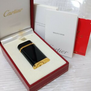Cartier カルティエ ライター ゴドロン ブラック×ゴールド ガスライター ローラー式 喫煙具 動作品