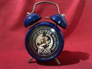 ｃ◆** 難あり　目覚まし時計　BOSS COFFEE　非売品　ボス コーヒー　紺色　サントリー　販促品　広告　時計　当時物　/　B23上