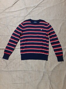 POLO RALPH LAUREN　ポロラルフローレン　綿ニット　長袖カットソー　サイズL　160㎝　ボーダー　紺×赤×白