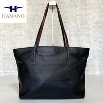 美品 HAMANO ハマノ 濱野皮革工藝 皇室御用達 ブラック 黒 肩掛け ゴールド金具 ハンドバッグ トート ショルダー レザー A4収納可能_画像2