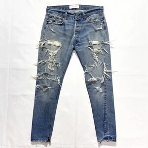 66後期☆Commandments 70s USA製 Levis 501 W35L31 ビンテージ 赤耳 リーバイス 501 リメイク グランジ クラッシュ ダメージ スリム