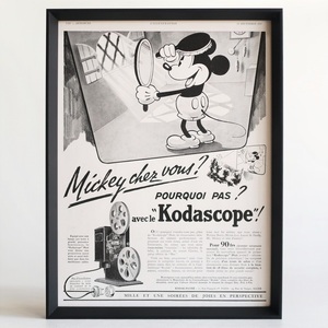 KODAK コダック 1937年 Kodascope 映写機 ミッキーマウス フランス アンティーク 広告 額装品 ヴィンテージ フレンチ ポスター 稀少