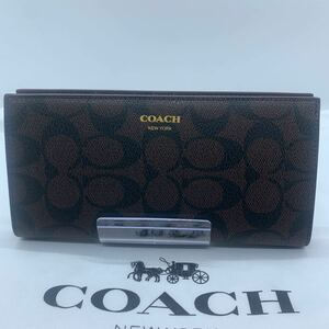 新品未使用　COACH財布 コーチ 長財布 シグネチャー柄 スリム メンズ用 二つ折り　ブラウン