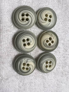 3314 約24㍉　グレー　灰色　 ボタン 6個セット　ビンテージ　 未使用品　手芸　裁縫　おしゃれ　ハンドメイド　DIY　リメイク