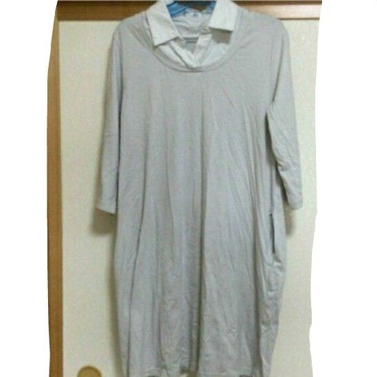 M~Lサイズ グレー チュニック丈 七分袖 Tシャツ