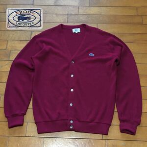 ☆【 IZOD LACOSTE 】★ 70-80's 青ワニ ビンテージ Vネック アクリル カーディガン ★サイズL