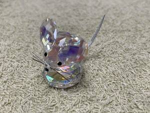 Y2311-004　SWAROVSKI(スワロフスキー) ネズミ（レインボーカラー） ミラー付き 置物 クリスタルガラス