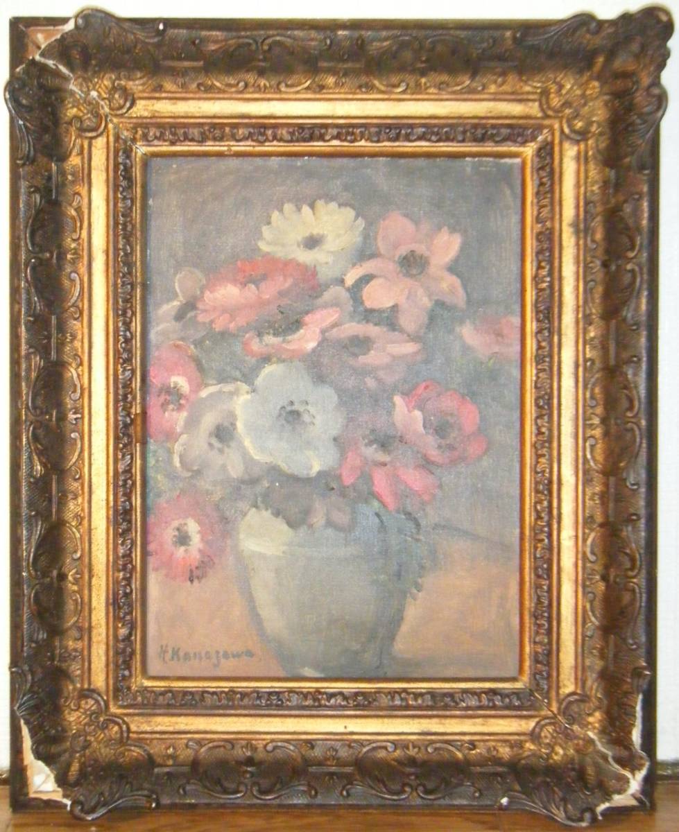 Painting H.Kanagawa Oil Painting No.4 Flowers Antique Art Masterpiece P20, Painting, Oil painting, Still life