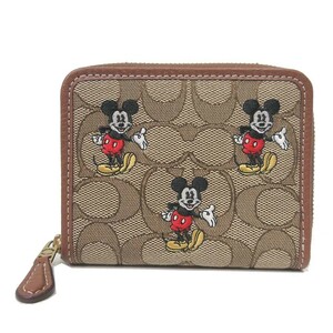 コーチ 二つ折り財布 COACH X DISNEY シグネチャー ジャカード スモール ジップ アラウンド ウォレット 小銭入れ無 CN035 B4R3U