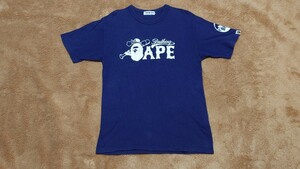 A BATHING APE アベイシングエイプ 半袖Tシャツ BAPEロゴ Mサイズ ネイビー 